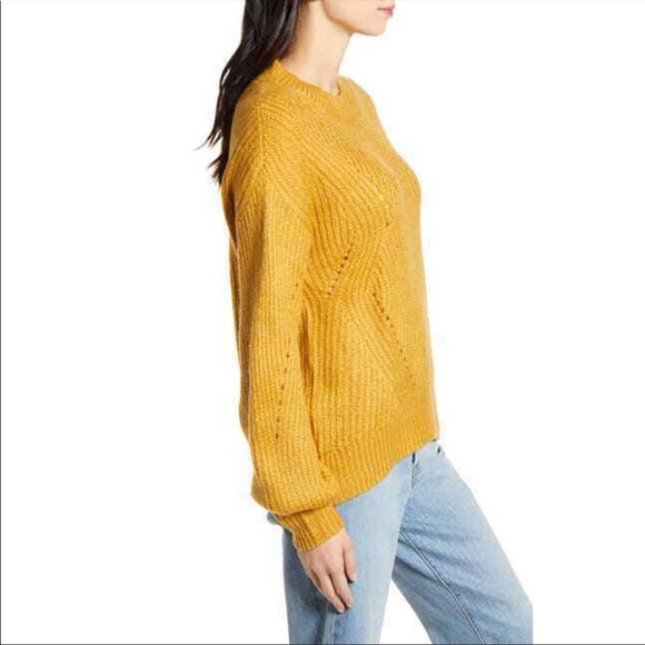 SOLD BP Golden Mustard Yellow Oversized Balloon Sleeve Cable Knit Sweater XS - Picture 3 of 14